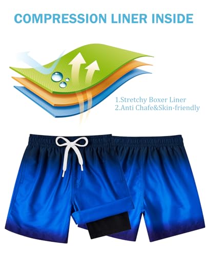 Cozople Boys Swim Trunks Quick Dry Compression Liner Swim Shorts Summer Bathing Suit with Inner Pocket Swimwear 7-20T3