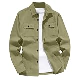 Herren Hemdjacke Knopfverschluss Langarm Hemden Übergangsjacke Cargo Jacket mit Taschen Freizeithemd Oberbekleidung Arbeitskleidungshemd Overshirt für Männer Herrenjacken Leichte Armeegrün XS