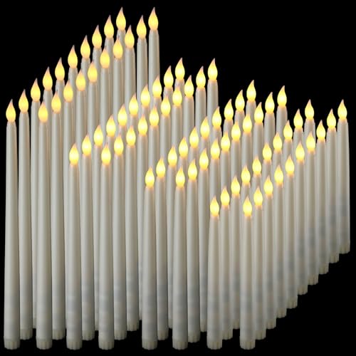 Image of Tuanse 80 Pcs Flameless LED Taper Candles Battery Operated Candles Bulk 12.8 /10.8 /9.7 /8.5'' Flameless Candlestick Flickering Fake for Christmas Church Wedding Party Battery Not Include(Beige)