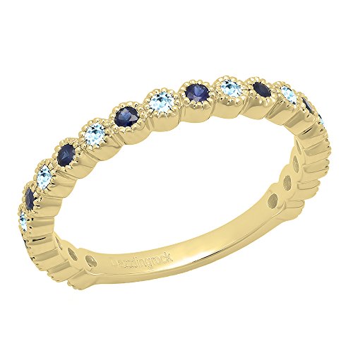Dazzlingrock Collection Round Aquamarine & Blue Sapphire Eternity Stackable Wedding Band in 14K Solid Yellow Gold, Size 5.5