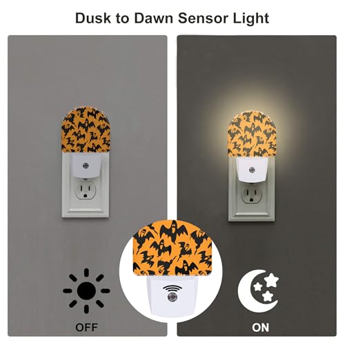 Image of Spooky Halloween Ghosts Night Light, Black Orange Ghosts Dusk to Dawn Night Light Plug in,0.5w Energy Saving Sleep Friendly NightLight for Kids Boys Girls Home Decor