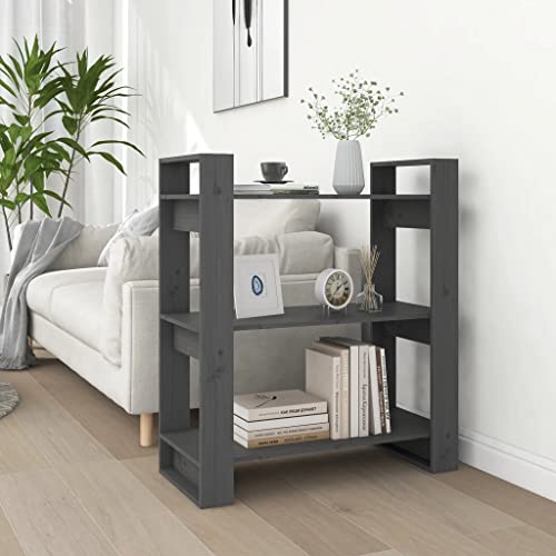 WIFESE Estantería Madera de Pino Maciza Gris 80x35x91 cm Librería de Sala de Estar Estructura Robusta Divisor de Espacios Pasillo Oficina Estancia Separador de Ambientes Mueble para Libros
