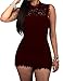 shekiss Womens Casual High Waist Lace Round Neck short Sleeve Pant Jumpsuit Rompers Burgundy Med.