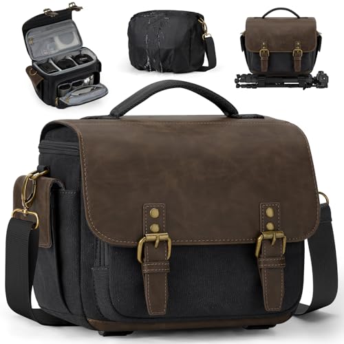 RAINSMORE Kameratasche Spiegelreflex, Kamera Tasche Klein, Fototasche mit Regenschutzhülle Taschen für Fotografen, Kamerataschen aus Canvas im Sling-Stil