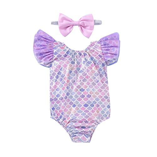 Image of Toddler Girl Baby Ruffles Mermaid Fish Scale Swimsuit One Piece Swimwear Bathing Sunsuit