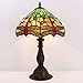 WERFACTORY Tiffany Table Lamp Green Yellow Stained Glass Dragonfly Style Bedside Lamp Reading Desk Light 12X12X18 Inches Decor Bedroom Living Room Home Office S009G Series