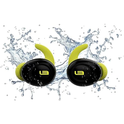 Maplin Hypersonic Wireless Earphones, Multi Size Earhooks Earbuds, Bluetooth Noise Cancelling, IPX7 Waterproof Sweatproof Headphones, Qi & USB-C Charging, Spotify Tap Playback for Sports/Gym/Running