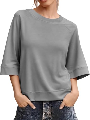 Image of Tankaneo Womens Oversized Half Sleeve T-Shirts Crew Neck Boxy Basic Tees Tops Summer Casual Loose Fit Tunic Shirts