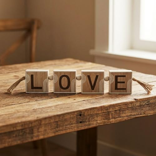 Image of CraftVatika Decorative Wooden Showpiece Gift for Home Decor Living Room Aesthetic, Love Printed Romantic Gift for Woman Man Couples, Wedding Birthday Anniversary Valentine's Day Gifts for Girl Boy