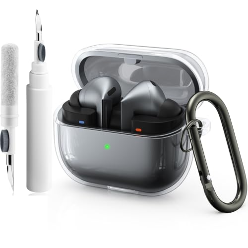 Oumida Funda Transparente Compatible con Samsung Galaxy Buds 3 & Samsung Galaxy Buds 3 Pro Funda, Cases Protectora de TPU Suave, Antiarañazos, Fundas con Mosquetón y Bolígrafo Limpiador