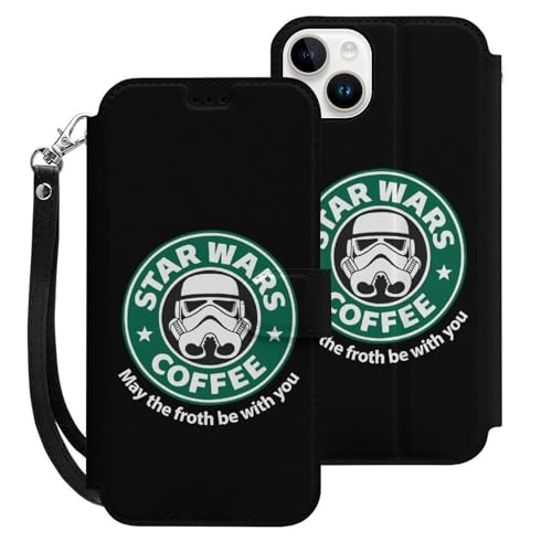 スターウォーズ コーヒー iPhone15Plus用ケース 手帳型 スマホケース アイホン15Plus用 財布型カバー カードポケット スタンド機能 誕生日ギフト 人気 男女兼用