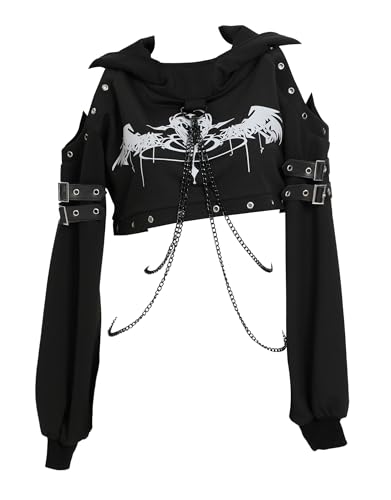 MEOWCOS Hoodies for Women Gothic Crop Top Punk Clothes Long Sleeve