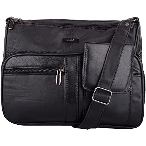 Sac à bandoulière en cuir nappa souple avec deux compartiments pour femme Cover