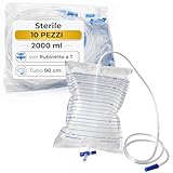 Urinbeutel steril 2000ml mit Anti-Reflux-Ventil und T-Ablass | Urindrainagesystem mit Ablaufschlauch und Messskala | Einmalgebrauch (10)
