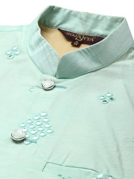 Image of SOJANYA (Since 1958, Men's Silk Blend Grey Kurta Pyjama & Silk Blend Jacket Combo