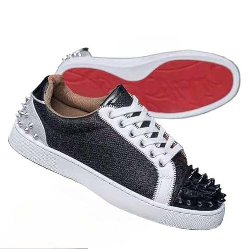 Men's Fashion Sneakers with Studs and Rhinestones, Chunky Sole Casual Skate Shoes for Men, Breathable Low Top Round Toe Lace-Up Walking Shoes
