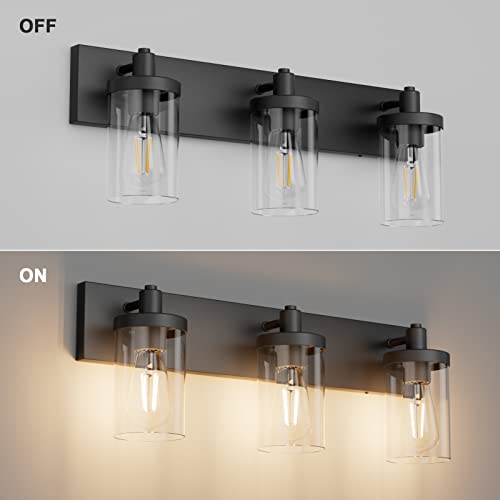 Image of Aipsun Black Vanity Light for Bathroom 3 Light Farmhouse Bathroom Lights Fixtures Over Mirror with Clear Glass Shade(Exclude Bulb)