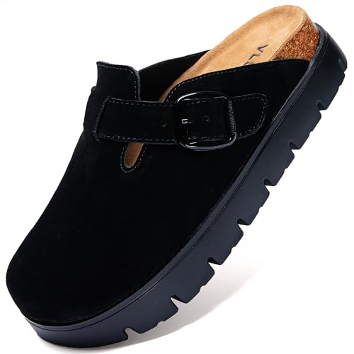 Genuine Suede Clogs for Women Platform Shoes,Leather Comfort Potato Shoes Chunky with Arch Support, Casual Trendy Shoes Mules for Women