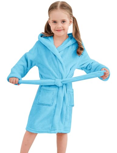 Image of Umeyda Girls & Women Fleece Hooded Robes, Soft Fuzzy Bathrobe Warm Plush Fluffy Bath Robe for Kids Womens