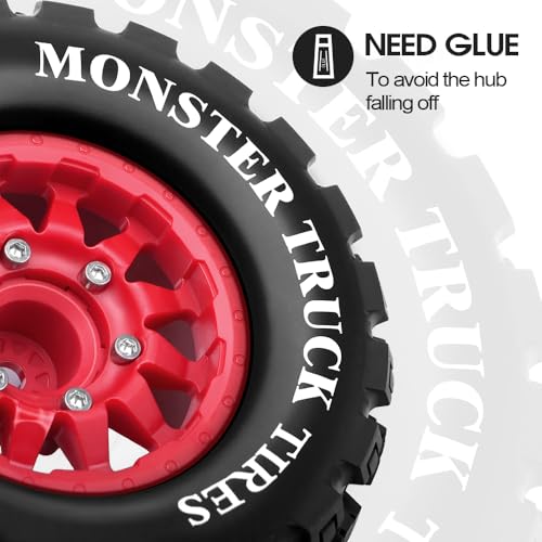 GLOBACT MX28 F/R 2.8\" MT Tires with 12mm/14mm Hex Adapter for ARRMA Big Rock Granite VORTEKS 3S TRAXXAS Stampede Rustler 1/10 RC Truck Car 4PCS (Red) - Thumbnail 6