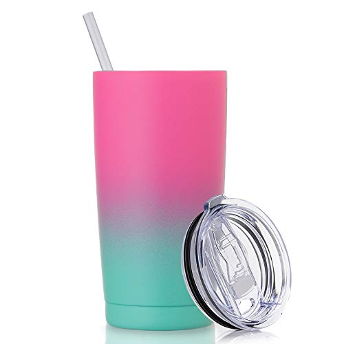 CIVAGO 20oz Insulated Stainless Steel Tumbler, Coffee Tumbler with Lid and Straw, Double Wall Vacuum Travel Coffee Mug, Powder Coated Tumbler Cup (Gradient Sorbet,12)