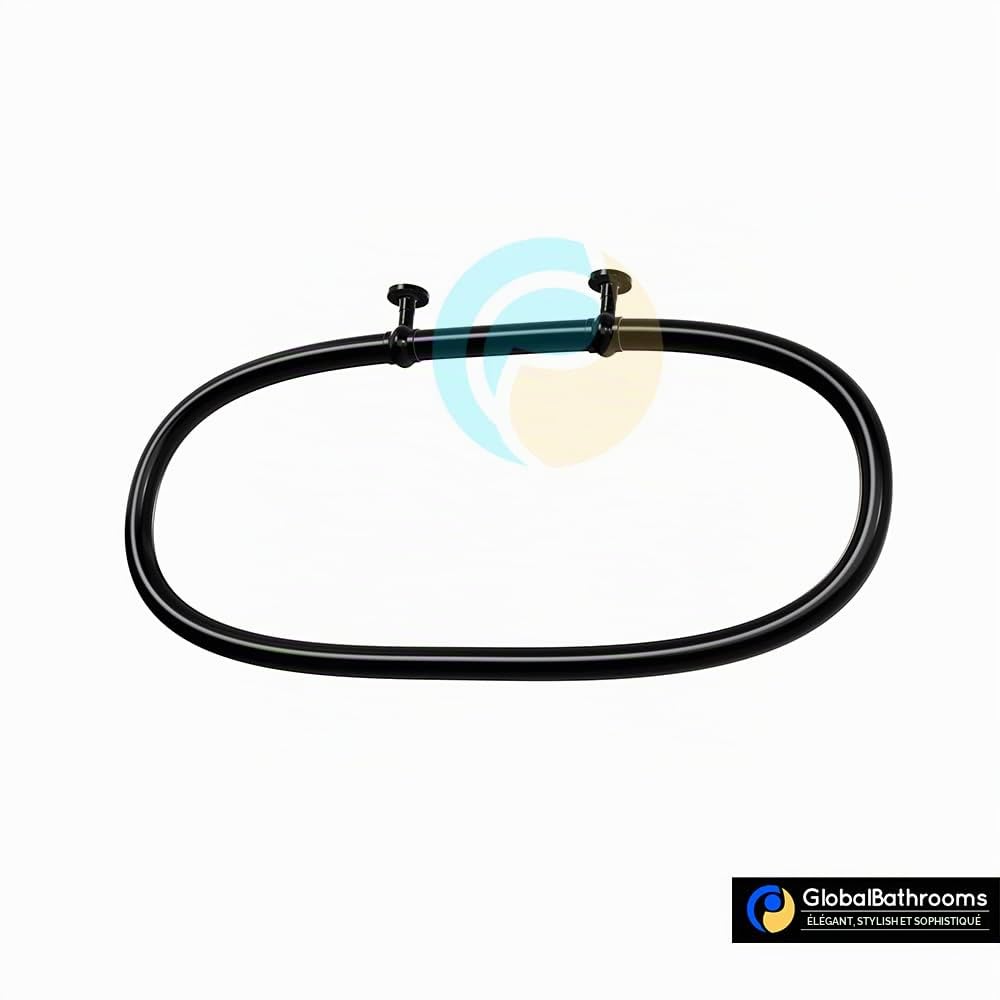 Aquaworld Tringle à rideau de douche ovale traditionnelle noire – Tringle à rideau robuste – Fixation murale en alliage d'acier – 110 x 64 x 12 cm (crochets/anneaux gratuits)