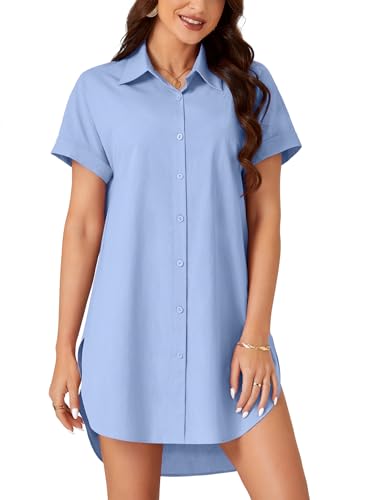 Robe chemise manches courtes col boutonné vêtement été chic pour femme