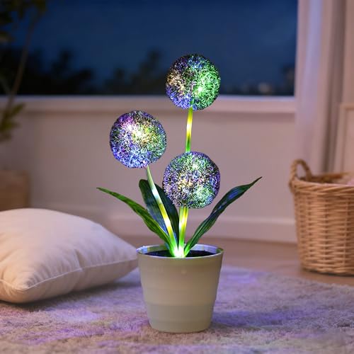 Image of Artificial Purple Allium Flower Lamp, Color Changing LED Light with White Pot, Battery Powered for Bedroom Wedding Christmas, Gifts for Women Mom Grandma Girlfriend on Birthday Christmas Valentines