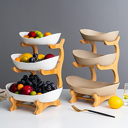 WSIKGHU Fruitschaal, fruitetagère, 3 verdiepingen, bamboehout