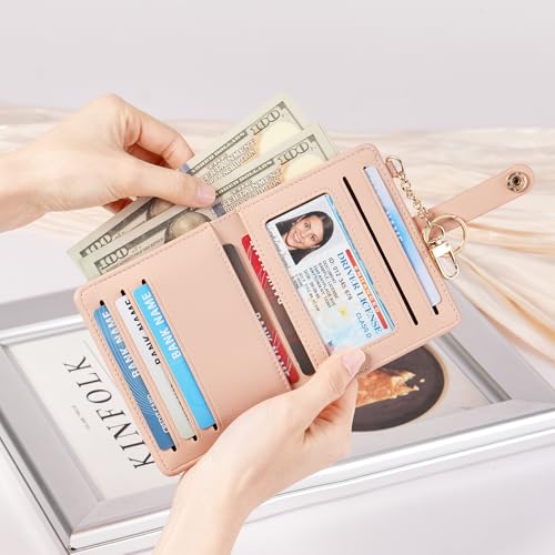 Image of Small Wallet Women Slim Bifold RFID Blocking PU Leather Card Holder Wallets with Change Pocket ID Window