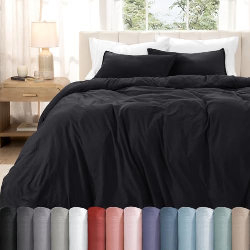 Bare Home Washed Duvet Cover Set 1800 Ultra-Soft (King/Cal King, Black)