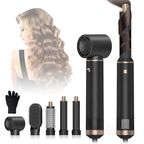 Cepillo secador de pelo 5 en 1 | Moldeador de pelo de iones negativos con rizador de aire desmontable | Cepillo de aire caliente multifuncional para secar, rizar, alisar | Herramientas de cabello de