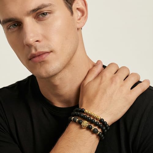 Bookay Tiger Eye Bracelet Set for Women - 3-Piece 8 mm Natural Stone Beads for Protection & Strength, Stackable Stretch Bracelets with Gold Accents | Meaningful Gift（black） by Bookay - Used condition - Image 6