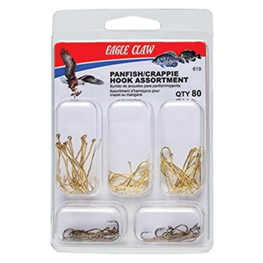 Eagle Claw PANFISH/Crappie Hook Assortment, Fishing Hooks for Freshwater PANFISH/Crappie, 80 Hooks, Sizes 2 to 8, Brown, One Size (619H)