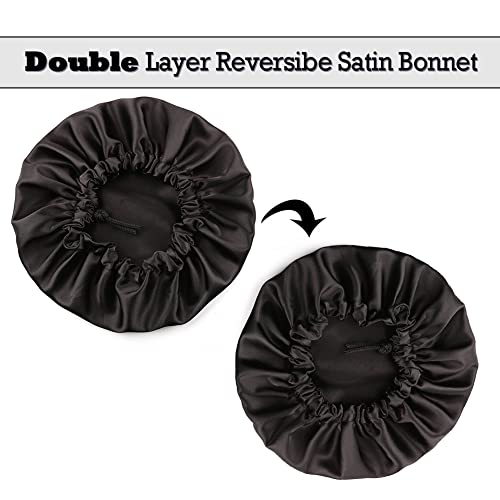 Extra Large Adjustable Double Layer Satin Hair Bonnets with Drawstring for Women Night Sleeping Long Silky Satin4