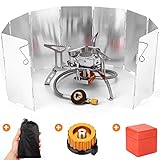 Odoland Campingkocher 3500W Gaskocher mit Piezozündung Adapter und Faltbar Aluminium Windschutz Gas Campingkocher für Schraubkartusche Gasbrenner Faltbar Camping Kocher für Wandern Picknick Outdoor