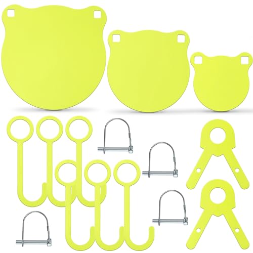 Syhood 3/8''-Gong AR500 Steel Targets Hanging Kit Include 3 Pcs 3.94"/5.91"/7.87" Metal Steel Shooting Targets 6 Pcs Hang Hooks 2 Pack Leg Brackets 4 Pack Wire Lock Pins(Yellow)