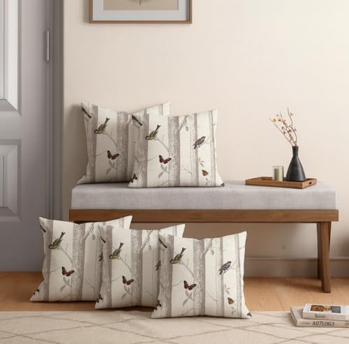 Image of Jaipur Weaves Cushion Cover 16 Inch X 16 Inch - Set of 5, Butterfly and Bird 250 GSM, Jacquard Weave, Decorative Soft Cushion Covers for Sofa /Bed /Chair, Gift for Home Decor (Woodland, 5)