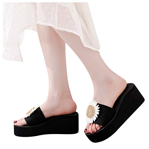 Aniywn Womens Summer Beach Flip-Flops Flat Shoes Open Toe Flowers Sandals Non-Slip Casual Indoor Outdoor Slippers