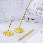 jiebor 2Pcs Gold Wedding Pen and Metal Pen Stand Holder Set Signing Desk Ballpoint Pen for Guest Book Bridal Teacher Wedding Engagement Graduation Business Home Office Gift Supplies Black Ink - Image 4