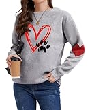 YINGWIN Pfote Herzdruck Pullover Damen Herbst Langarmshirt Herbst Sweatshirt Pullover für Damen Sweatshirts Ohne Kapuze