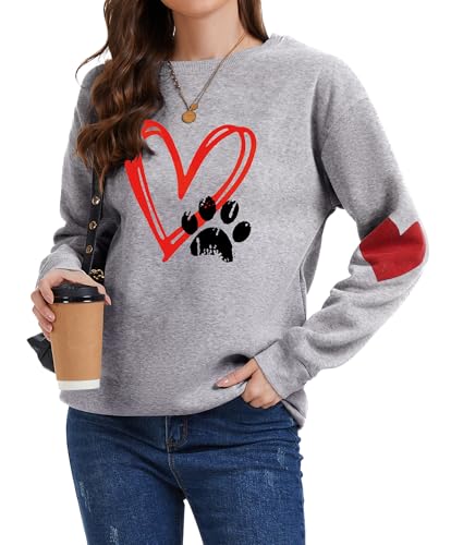 YINGWIN Pfote Herzdruck Pullover Damen Herbst Langarmshirt Herbst Sweatshirt Pullover für Damen Sweatshirts Ohne Kapuze