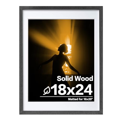 Egofine 18x24 Solid Wood Poster Frames Matted for 16x20 - Acrylic Plexiglass Front for Wall Mounting Hanging Picture Frame Vertically or Horizontally, Rustic Black
