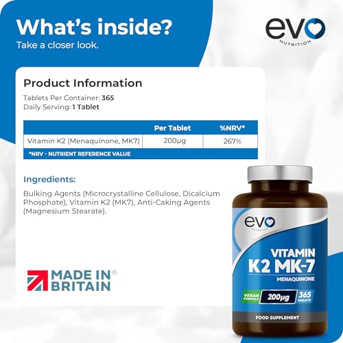 EVO-NUTRITION-Vitamin-K2-MK-7-200mcg-365-Vegetarian-and-Vegan-Tablets-not-Capsules-1-A-DAY-Supports-Maintenance-of-Normal-Bones-One-Years-Supply-of-High-Strength-Vitamin-K2-Menaquinone-MK7