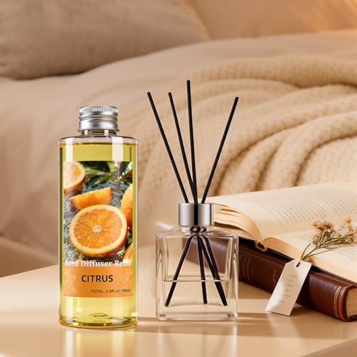 Image of STRN Reed Diffuser Oil Refill, Citrus Scented Diffuser Oil Refills with 6 Reed Sticks 200ML(6.8fl.oz), Room Fresheners for Home, Long-Lasting Summer Fragrance for Living Room, Bedroom, Office