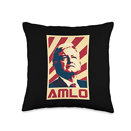 History And Politics Store AMLO President of Mexico Retro Propaganda Throw Pillow, 16x16, Multicolor