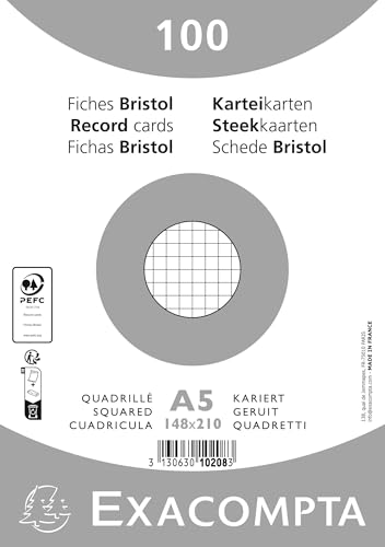 Fichas bristol cuadriculadas 5x5 para repasar y memorizar con limpieza en tamaño A5