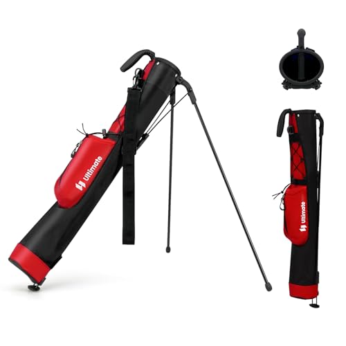 Giantex スタンドクラブケース ゴルフ サブバッグ メンズ レディース 8本収納 軽量900g 2分割 47インチ対応 ポケット付き 大容量 クラブケース 調節可能なショルダーストラップ セルフスタンド 男女兼用 (レッド+ブラック)