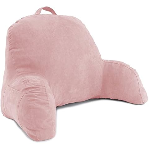 Deluxe Comfort Microsuede Bed Rest - Backrest Pillow with Arms - Bed Rest Pillow - Reading Bedrest Lounger - Sitting Support Pillow - Soft But Firmly-Stuffed Fiberfill - Reading Pillow, Pink Cover