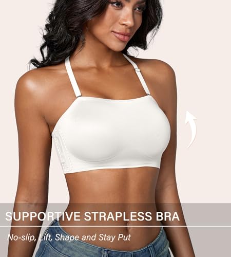 Image of DEANGELMON Strapless Bras for Women Non-Slip Silicone Bandeau Seamless Tube Top Bralette Comfy Non Padded Stretchy Stylish